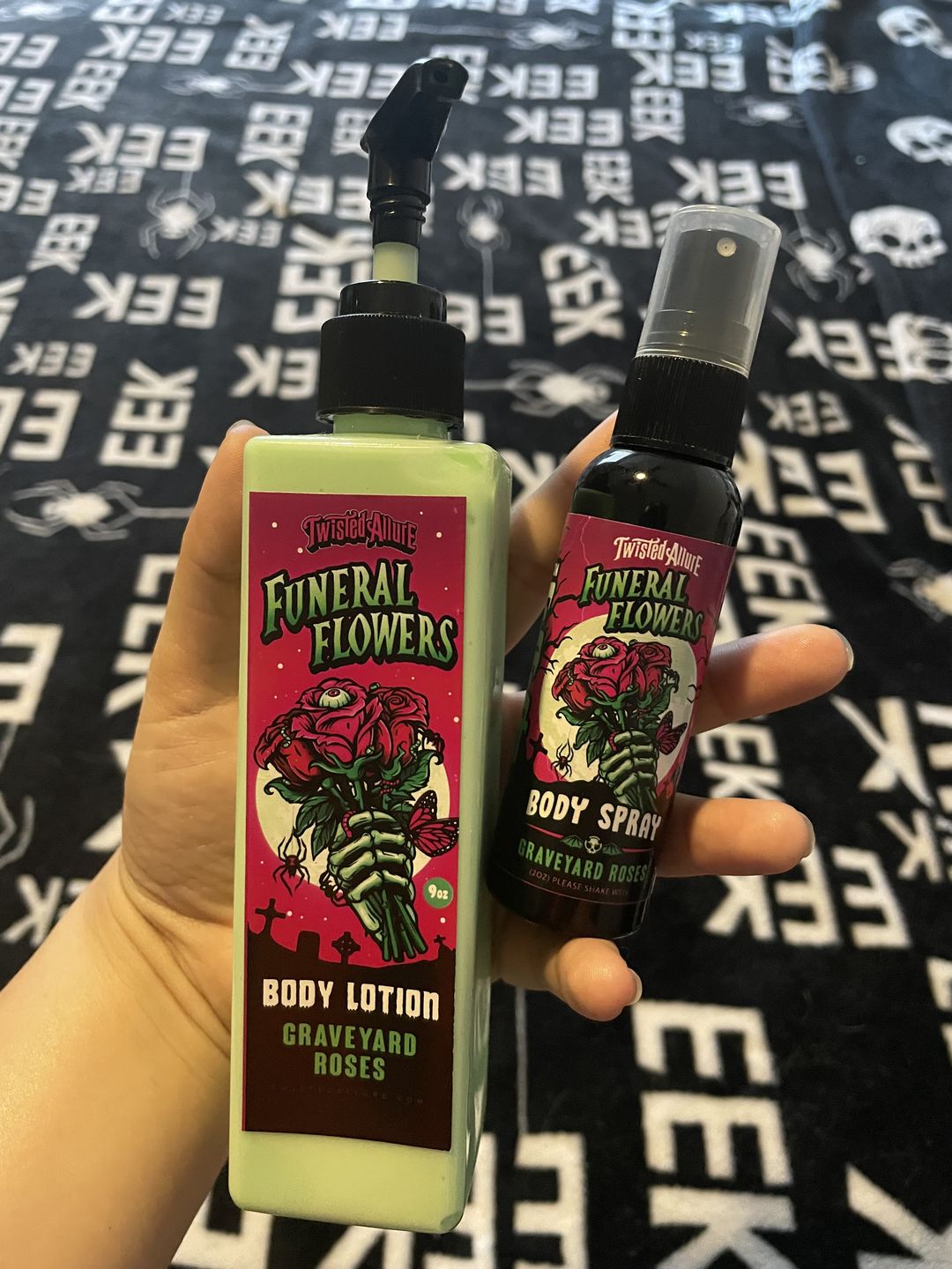 Customer photo review of Funeral Flowers body lotion (Graveyard Roses)