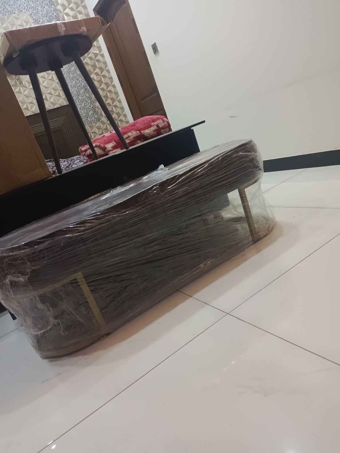 Customer photo review of 3 Seater Luxury Wooden Stool With Steel Stand -475