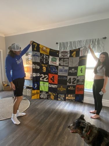 T-shirt quilt with sports, fashion themes by REGAN from FL