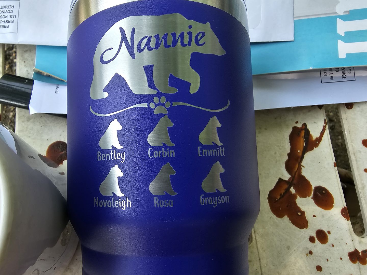 Customer photo review of NEW (CUSTOM) Grandparents Bear Engraved Tumblers