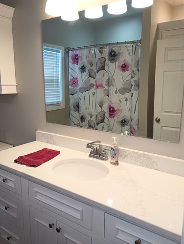 Customer photo review of Violet & Grey Flowers Fabric Shower Curtain