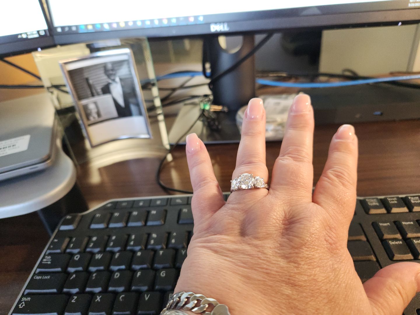 Customer photo review of Vintage Three Stone Moissanite Scroll Filigree Engagement Ring