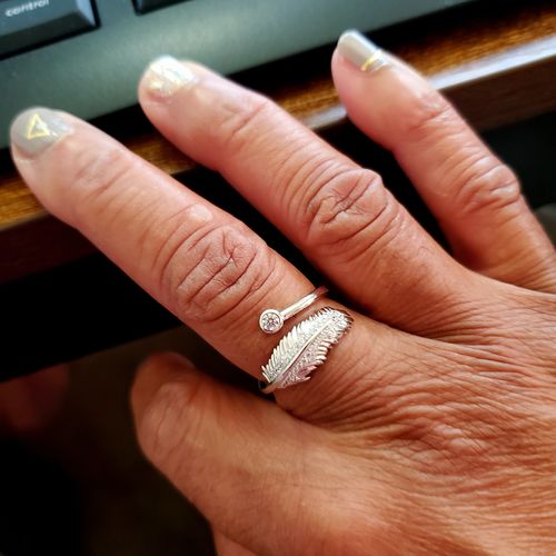 Customer photo review of Feather Bypass CZ Ring in Sterling Silver