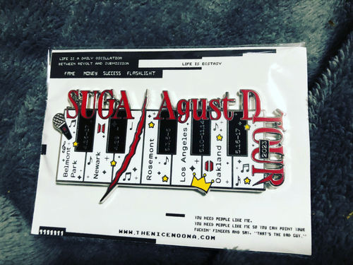 Customer photo review of [PREORDER] BTS Suga | Agust D Tour Enamel Pins