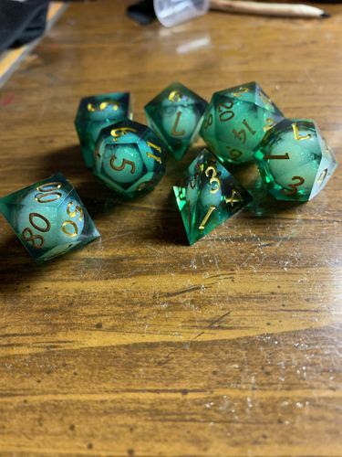 Customer photo review of Green Liquid Core Resin DnD D&D Dice Set