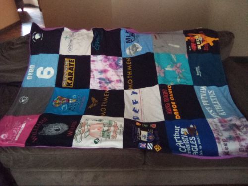 T-shirt quilt with sports, martial arts themes by Nicole from FL
