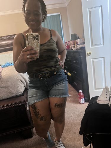 Customer photo review of Dannie Distressed Denim Shorts (Medium)