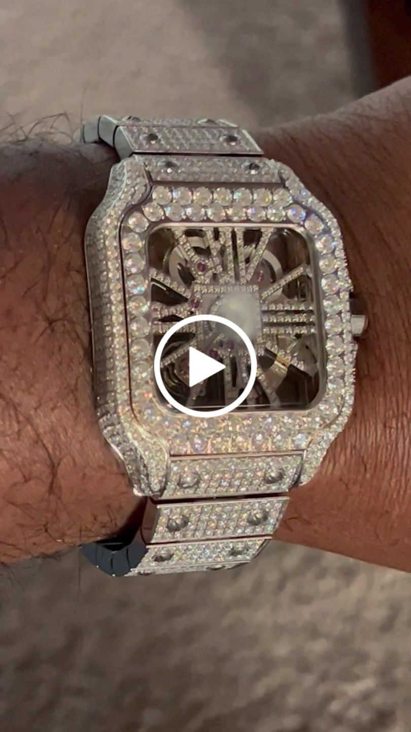 Customer video review of Moissanite VVS Iced Out Baller Square Leather Watch