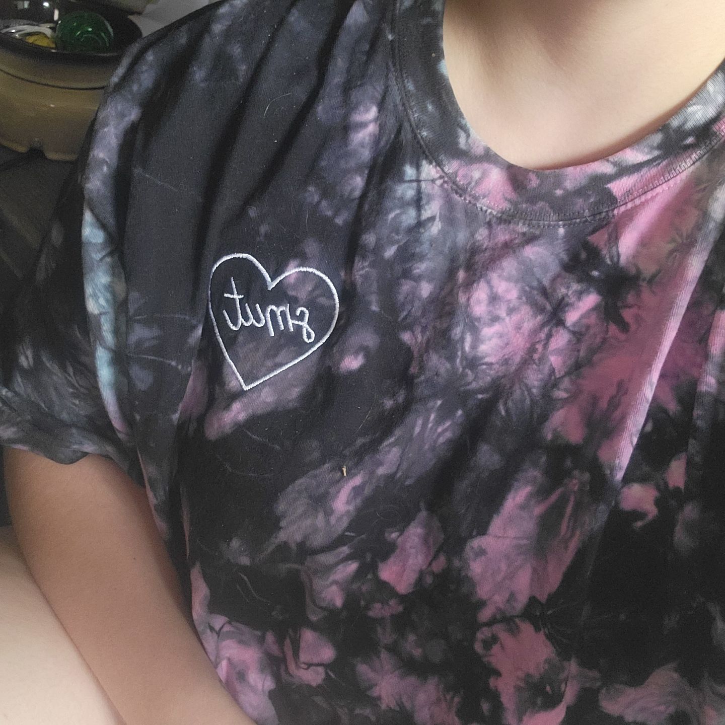 Customer photo review of smut heart embroidered oversized tie-dye t-shirt