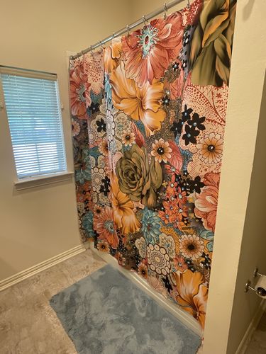 Customer photo review of Vintage Floral Fabric Shower Curtain
