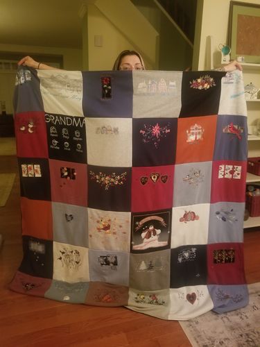 T-shirt quilt with family history, crafting themes by Stephanie from VA