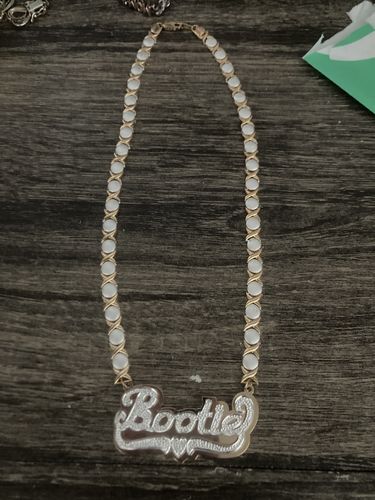 Customer photo review of Double Plated Script Name Necklace with XO Chain