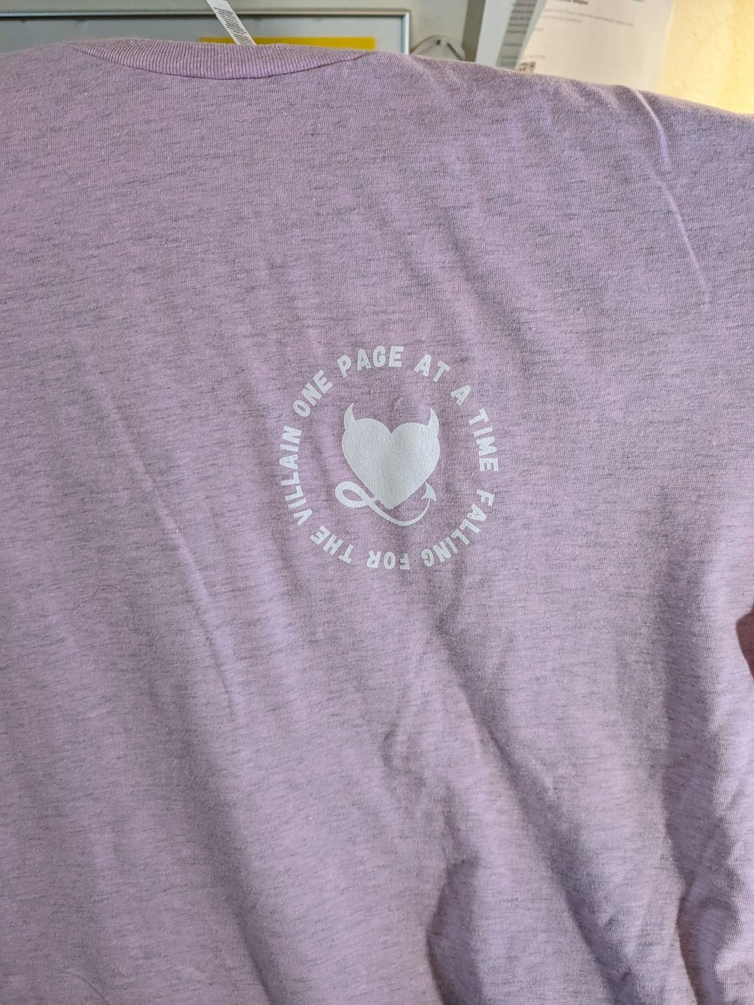 Customer photo review of falling for the villain one page at a time t-shirt
