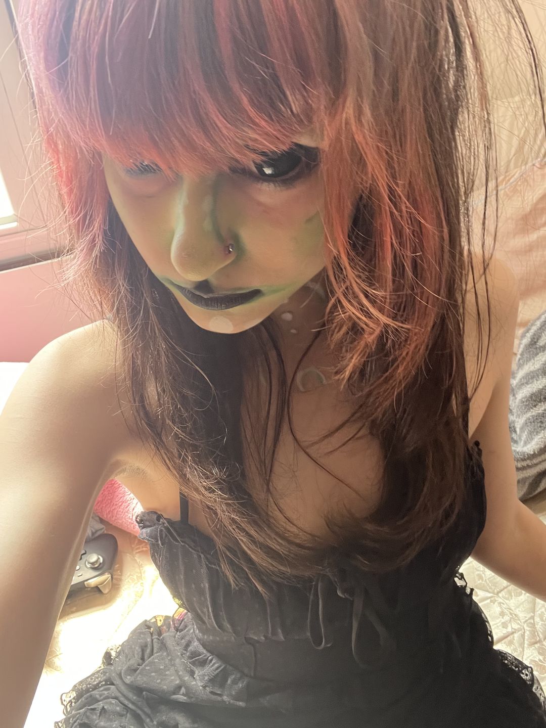 Customer photo review of Full Black Sclera Contacts