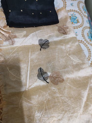 Customer photo review of Cream Embroidered Assam Silk Saree