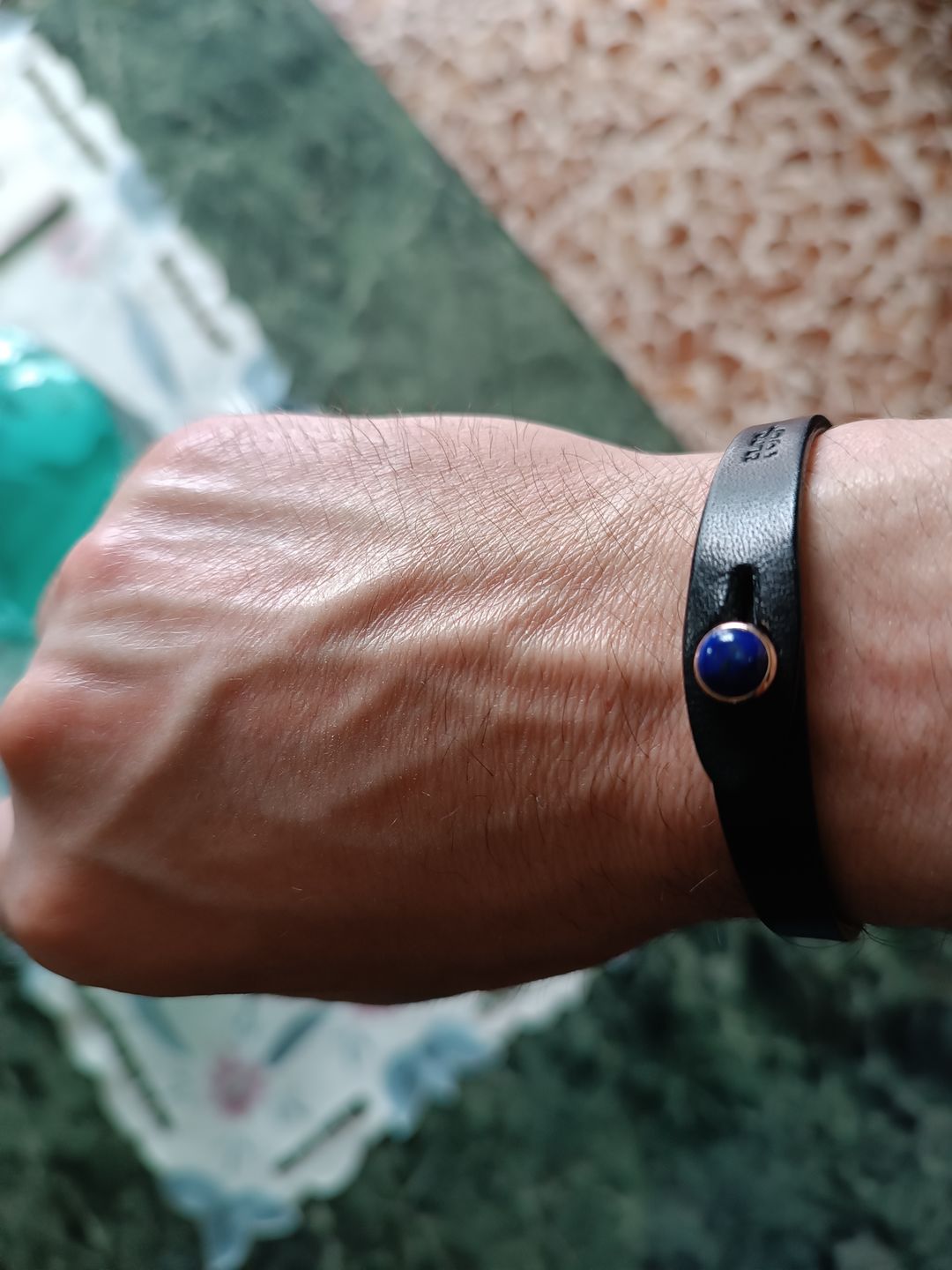 Customer photo review of Bracciale pelle io Lapislazzuli Tulsi