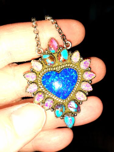 Customer photo review of Handmade Sterling Silver Multi Stone Necklace Signed Nizhoni
