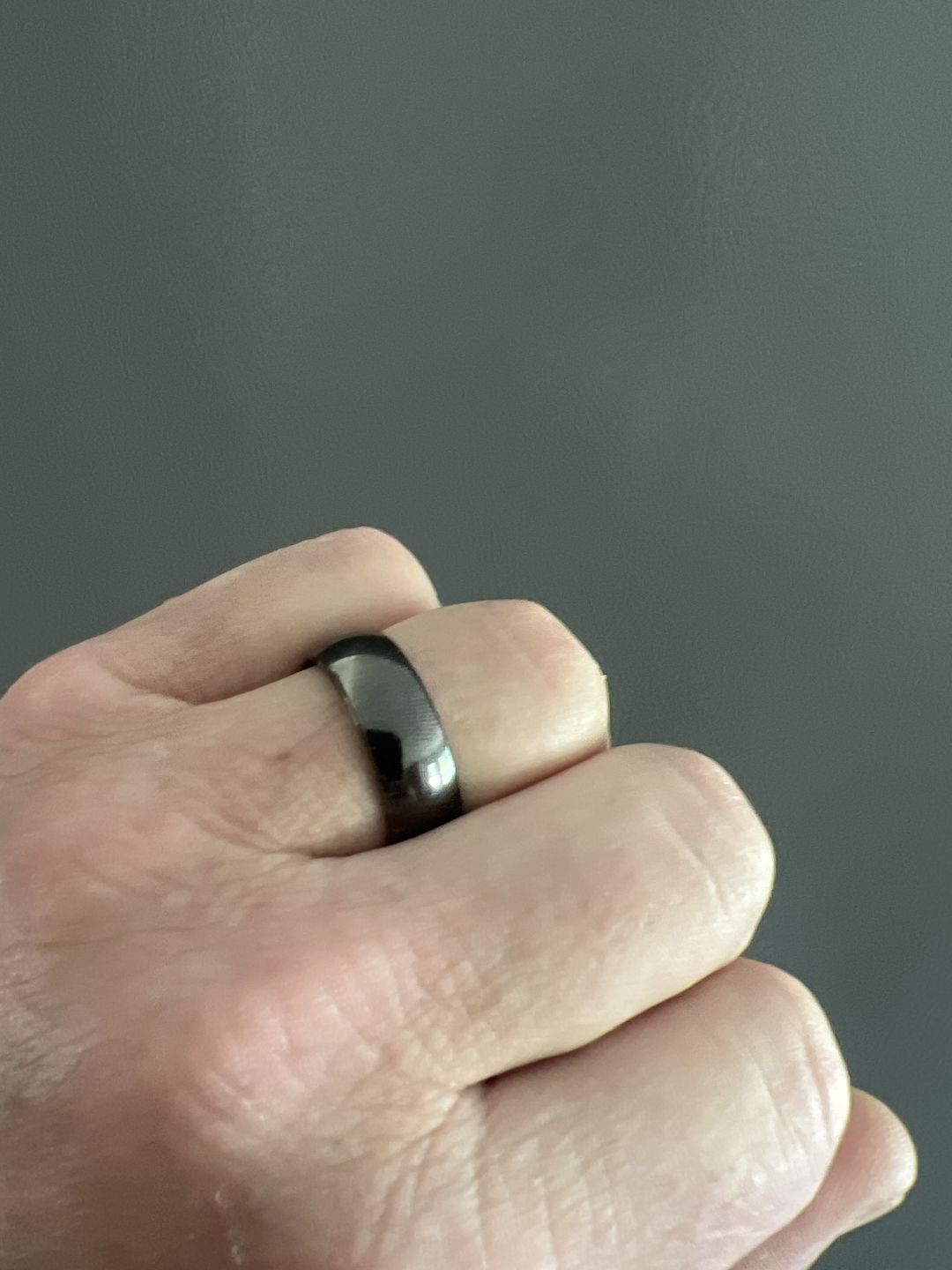 Customer photo review of 8mm Classic Dome Shape Gunmetal Tungsten Carbide Wedding Band