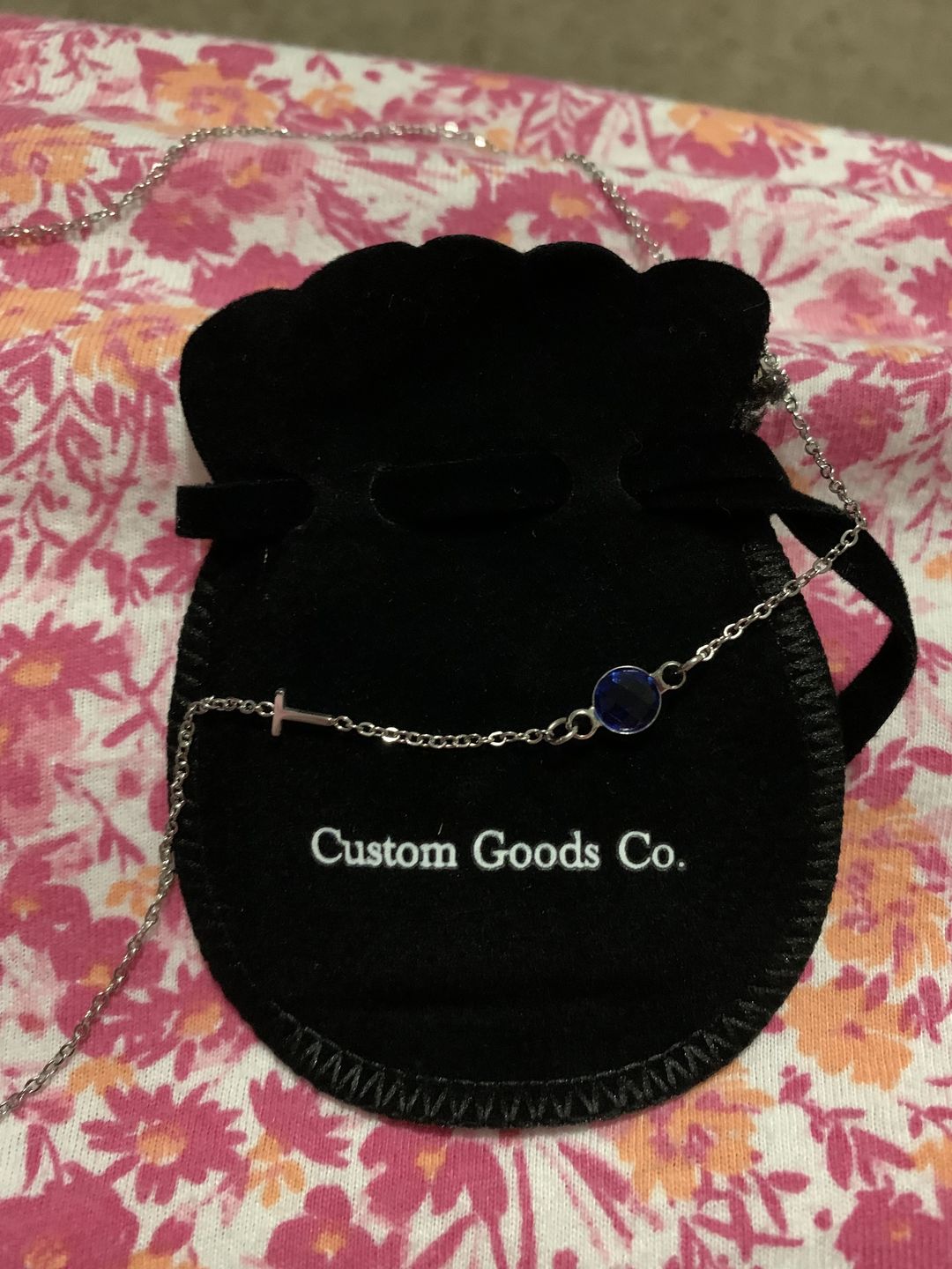 Customer photo review of Birthstone Initial Necklace