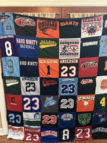 T-shirt quilt with baseball themes by Tanya from FL
