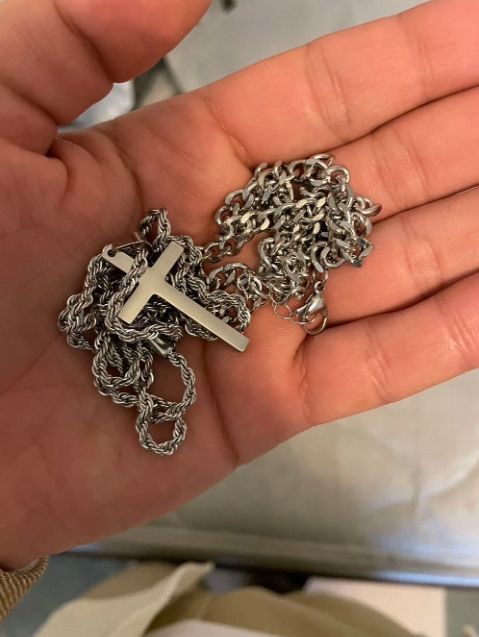 Customer photo review of 18K Gold Men's Double Layer Cross Pendant Charm Necklace