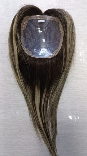 Customer photo review of Moresoo Clip In Mono Topper Real Virgin Human Hair 3*5inch Cap Balayage Brown (#4/27/4)