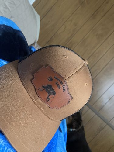 Customer photo review of Custom Leather Patch Trucker Hat - Yupoong 6606