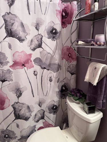 Customer photo review of Violet & Grey Flowers Fabric Shower Curtain