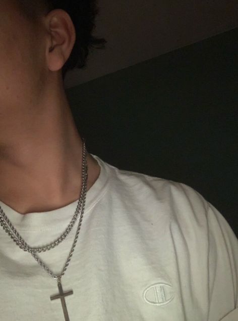 Customer photo review of 18K Gold Men's Double Layer Cross Pendant Charm Necklace