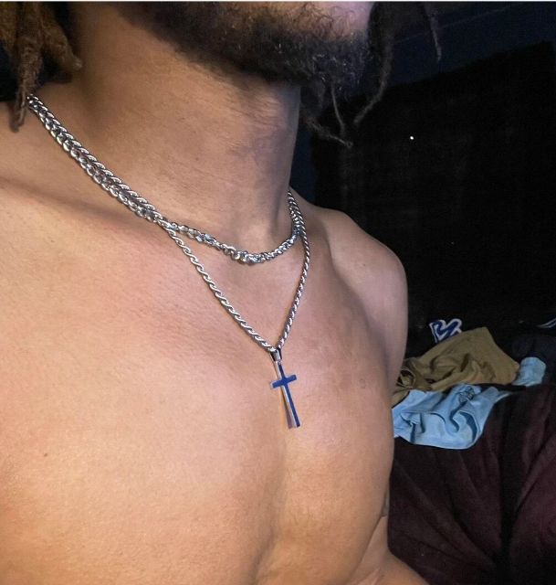 Customer photo review of 18K Gold Men's Double Layer Cross Pendant Charm Necklace