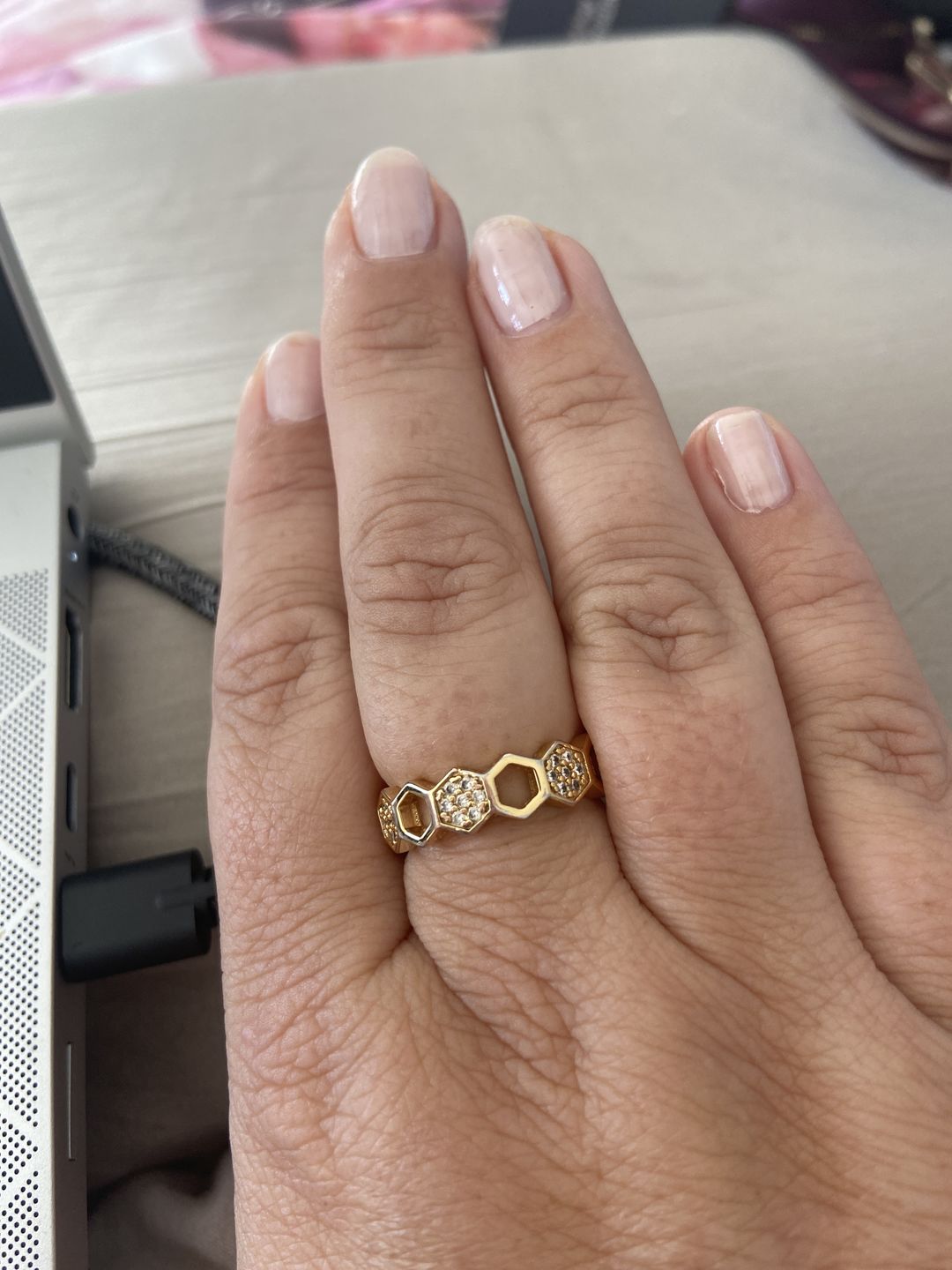 Customer photo review of Gold & Crystal Honeycomb Ring