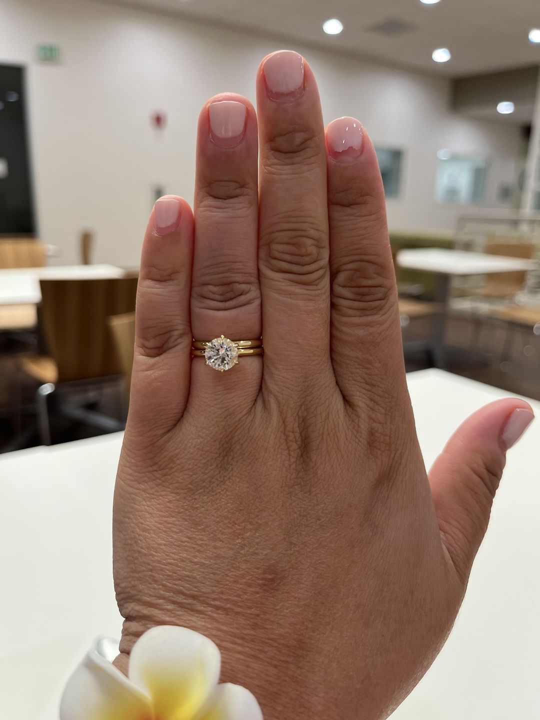 Customer photo review of S925 Moissanite/ Simulated Diamond 2.0 Carat Round Cut Solitaire Engagement Ring In Sterling Silver