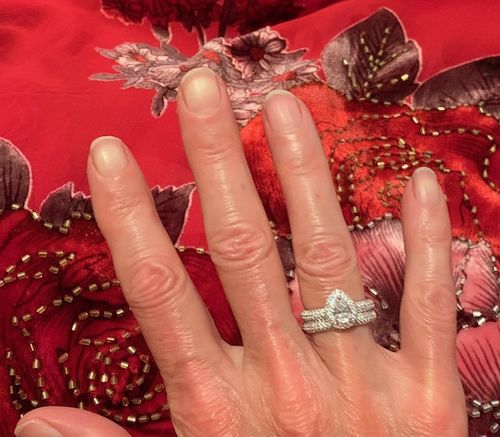 Customer photo review of Halo Pear Cut CZ Ring in Sterling Silver