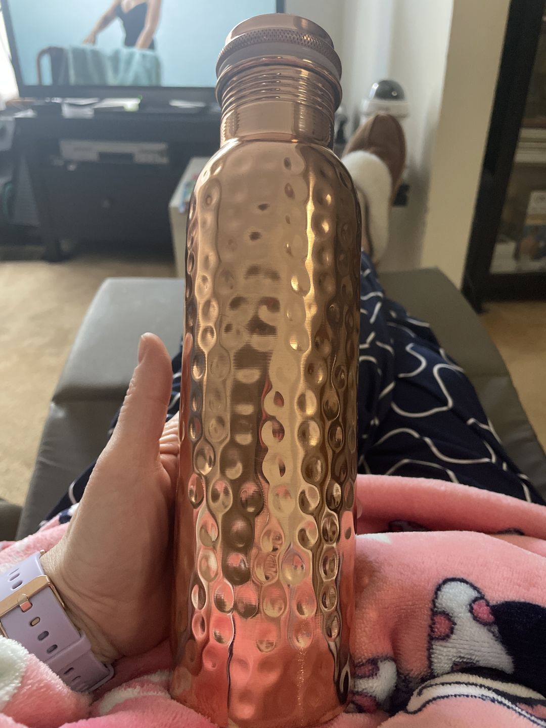 Customer photo review of Hammered Pure Copper Water Bottle