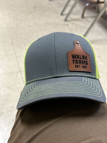 Customer photo review of Ear Tag Custom Leather Patch Trucker Hat - Richardson 112