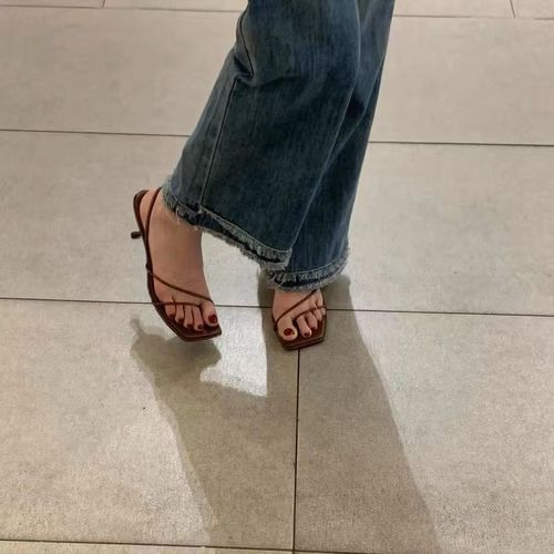 Customer photo review of Back Strap Ankle Stiletto Mid High Heel Tong Sandals