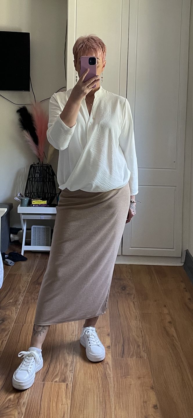 Customer photo review of Darcy White Wrap Blouse