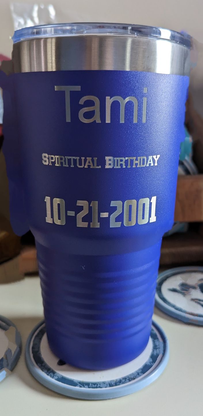 Customer photo review of Personalized Laser Engraved Tumbler with Names or Custom Text