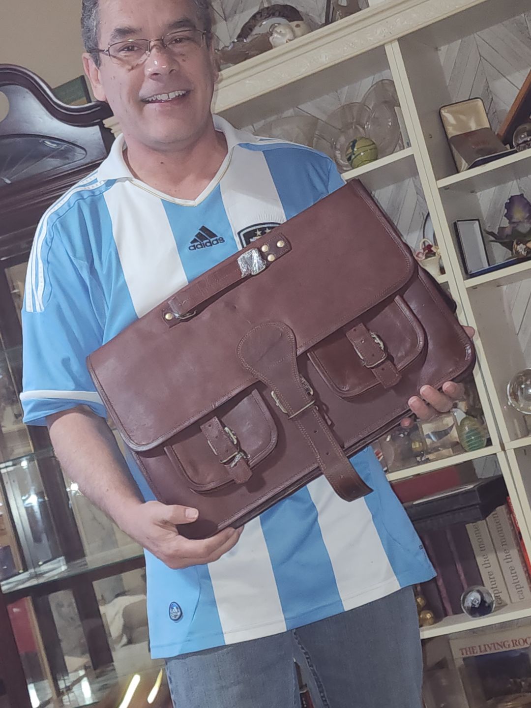 Customer photo review of Top Grain Leather Briefcase Bag