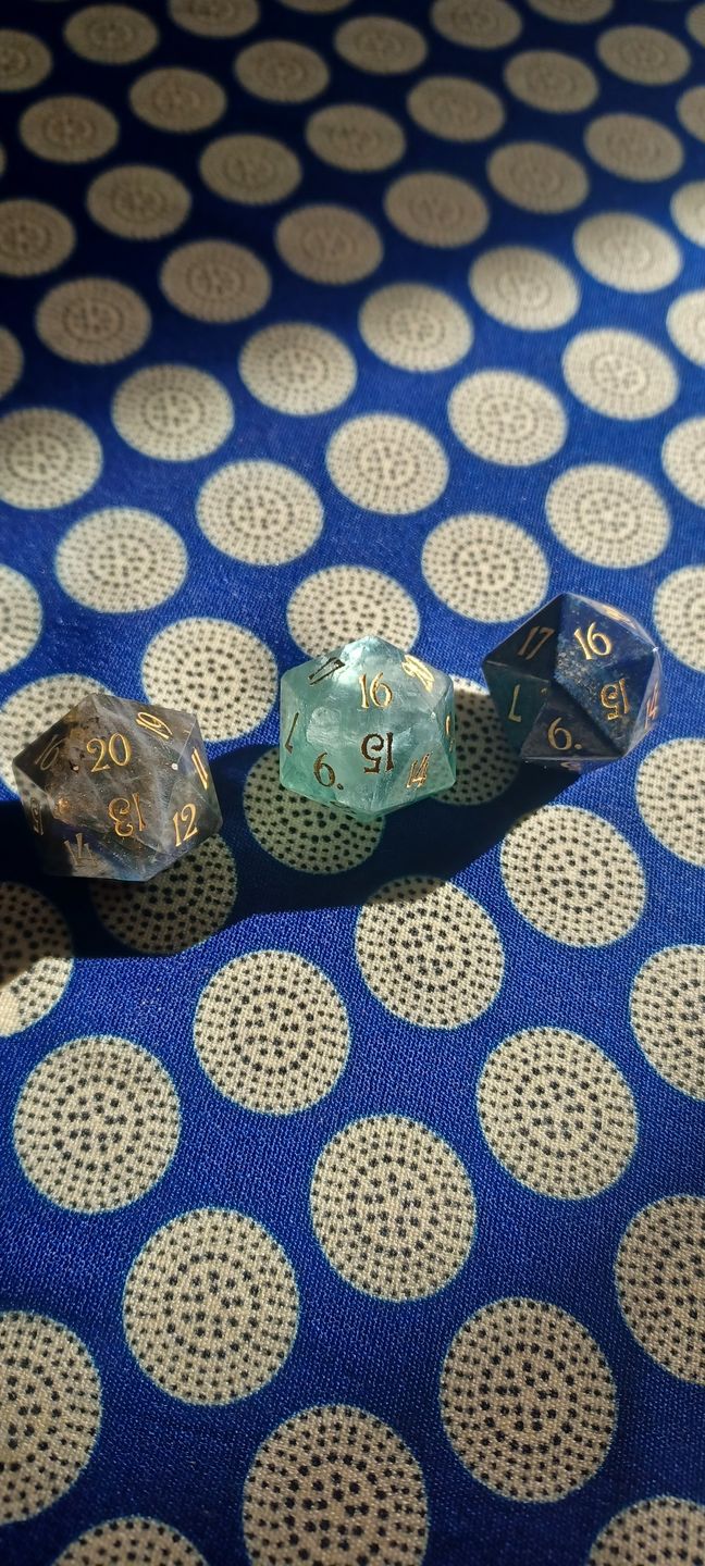 Customer photo review of URWizards D&D Engraved Gemstone D20 Dice