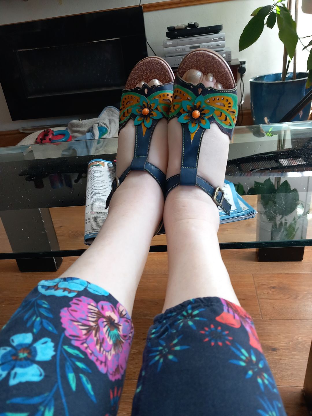 Customer photo review of Retro Handmade Colored Stripe Heel Comfy Sandals