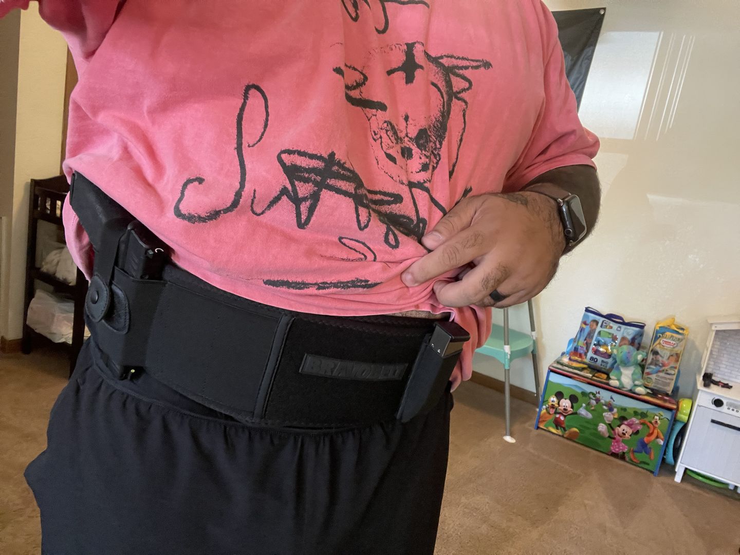 Customer photo review of BravoBelt Laser Fit Edition - Belly Band Holster for Concealed Carry | Compatible with Red Dot, Lasers & Tactical TLR Light Systems -Unisex (Black)