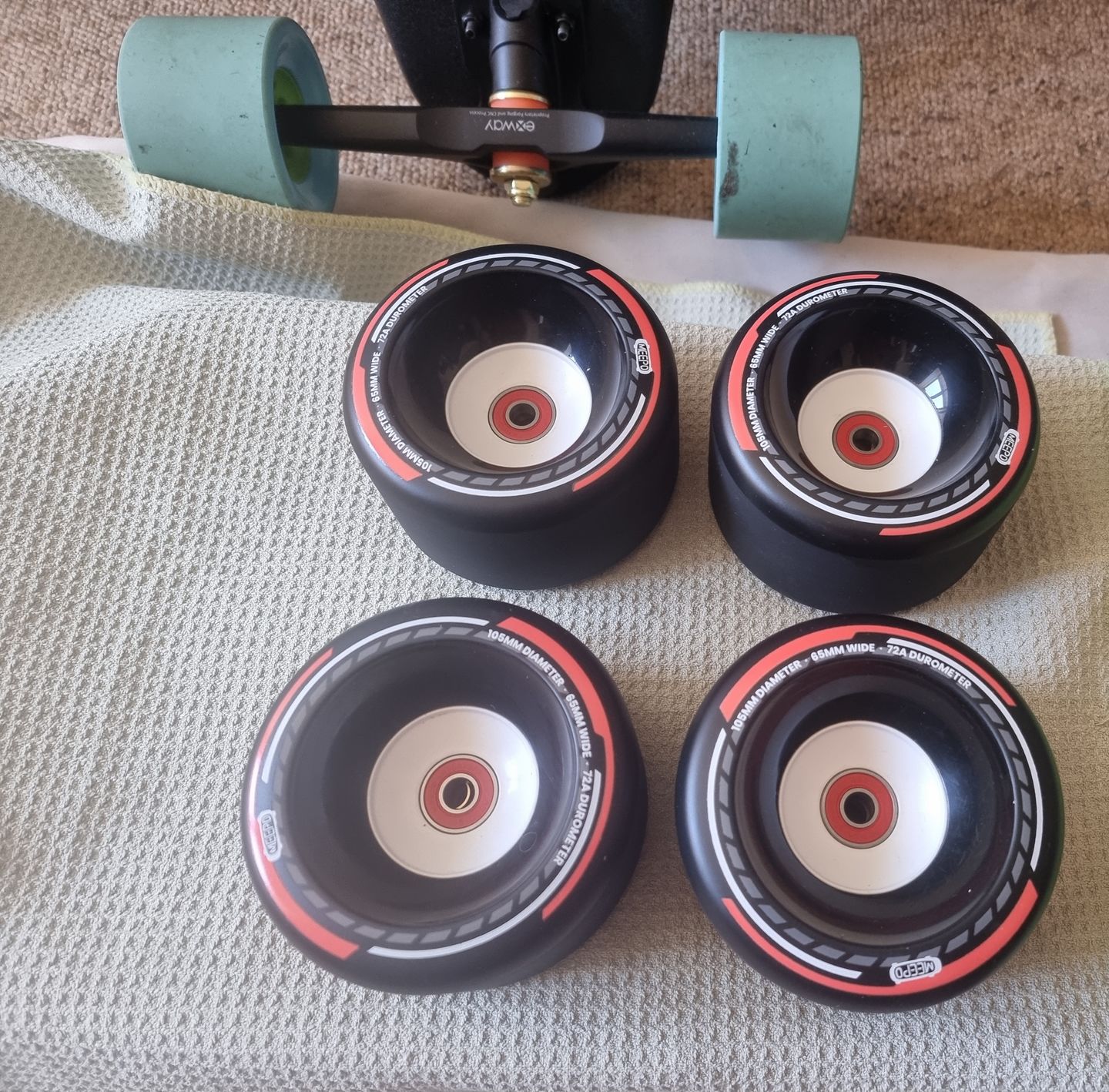 Customer photo review of Meepo Cyclone 105s wheels Set - Next-Level Street Wheels with Enhanced Grip and Unmatched Shock Absorption