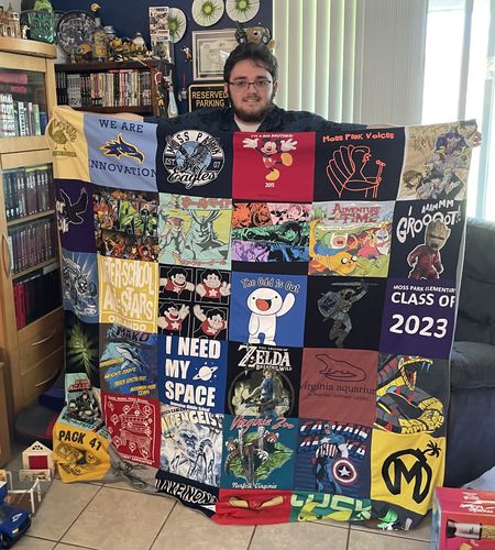 T-shirt quilt with video games, animation themes by Jennifer from FL