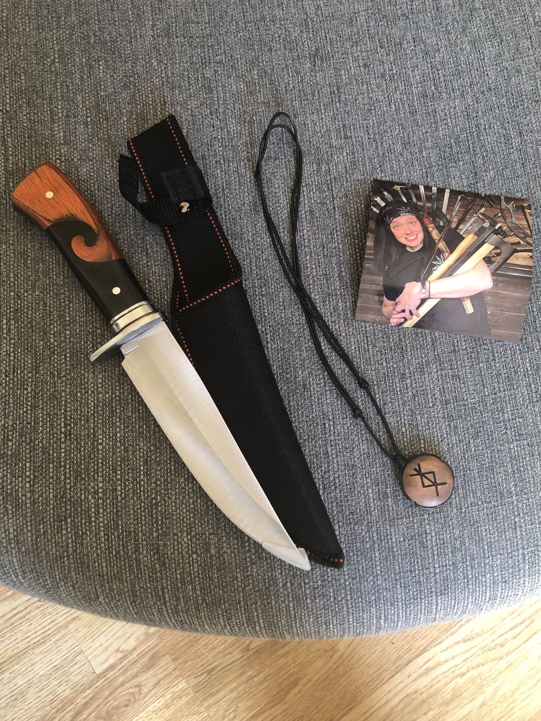 Customer photo review of Engraved Wood Bind Rune Pendant