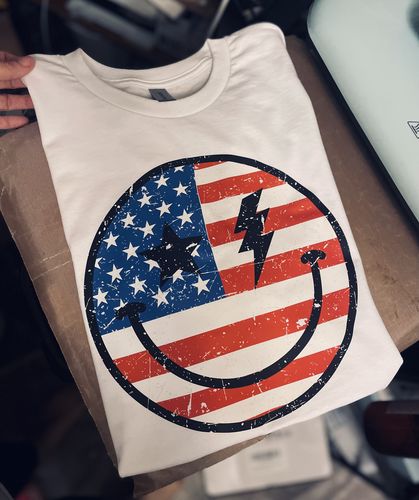 Customer photo review of 4th Of July Smiley Face DTF Heat Transfer, Independence Day Design, Fourth Of July DTF