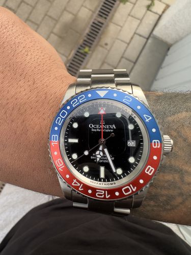Customer photo review of Oceaneva™ Men's GMT Deep Marine Explorer 1250M Pro Diver Watch Blue and Red