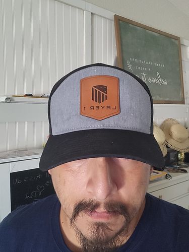 Customer photo review of Flat Bill Seven-Panel Leather Patch Hat - Richardson 168