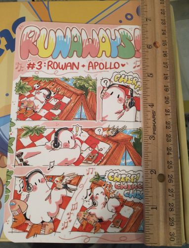 Customer photo review of V3 Runaway Ghosts Comic Sticker Sheet: Rowan + Apollo