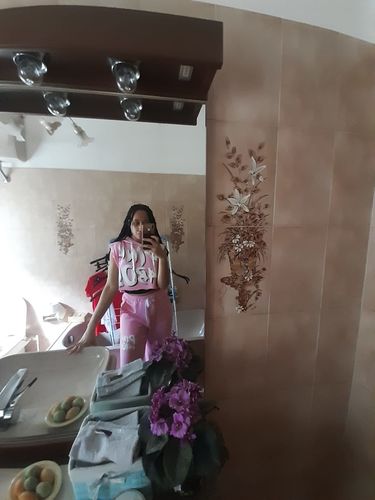 Customer photo review of Pantaloni Wide Leg Pink Babol Paint